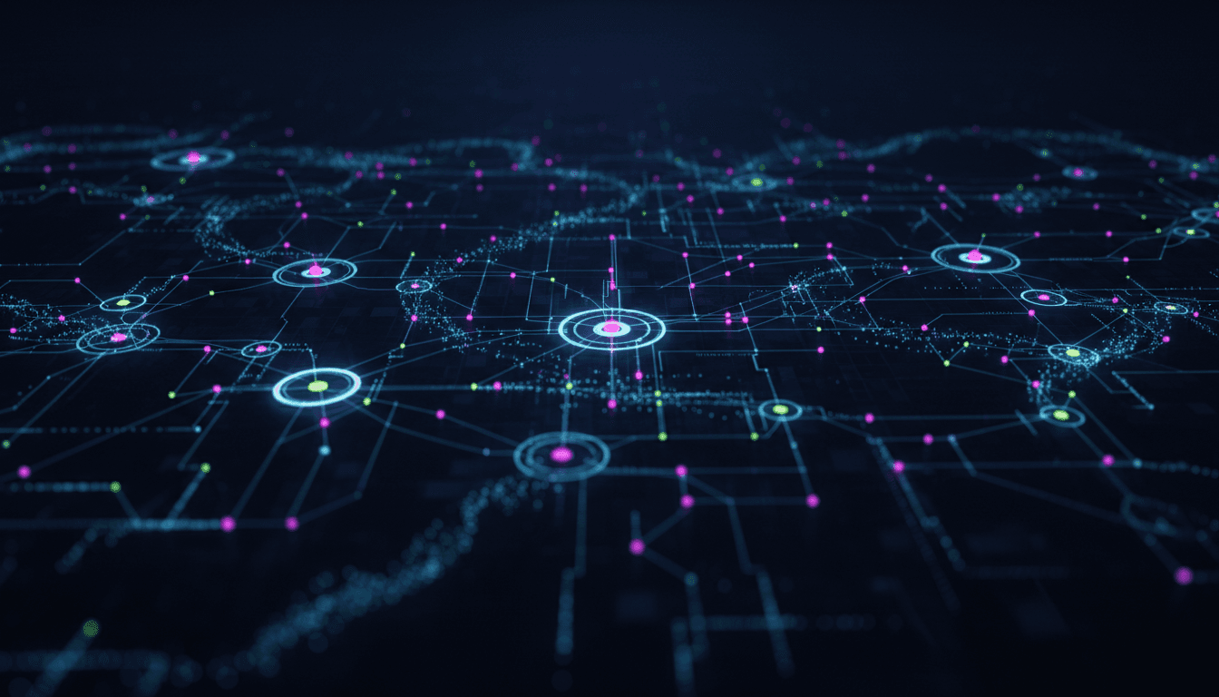 Digital map with data points and network connections